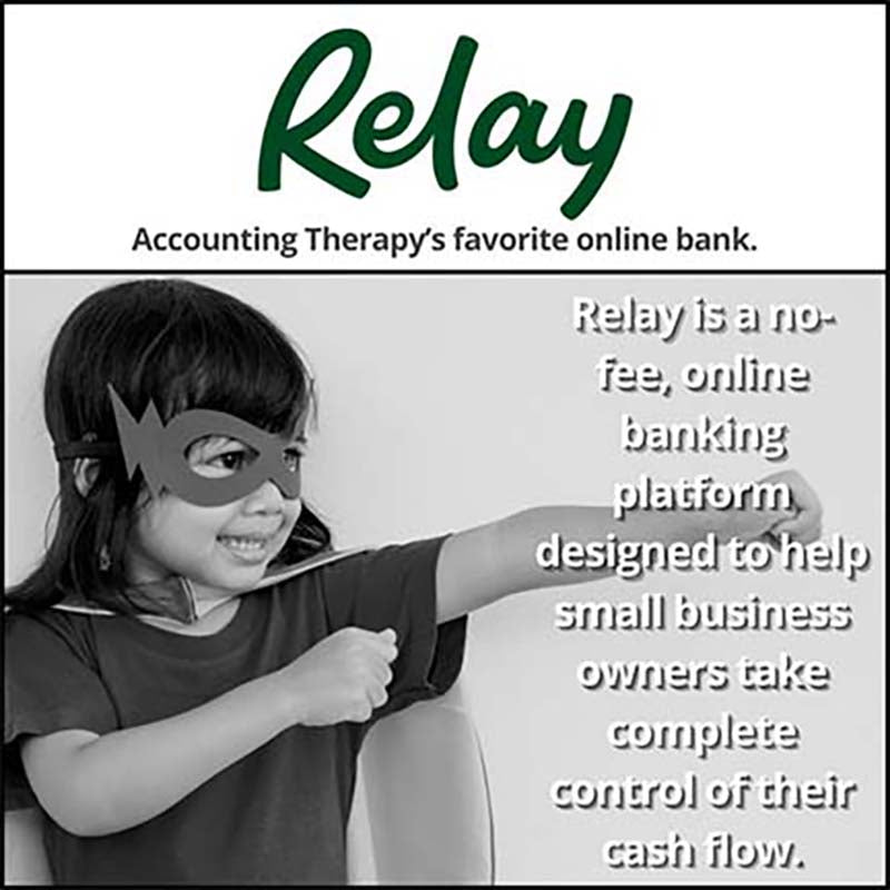 Relay affiliate graphic promoting business banking platform for managing cash flow, expenses, and small business finances